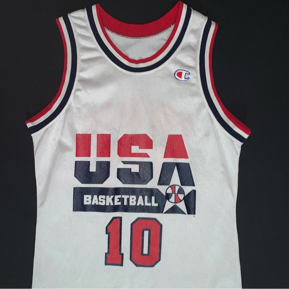 Rare Vintage 1992 Champion Clyde Drexler USA Dream Team #10 White Olympic Jersey